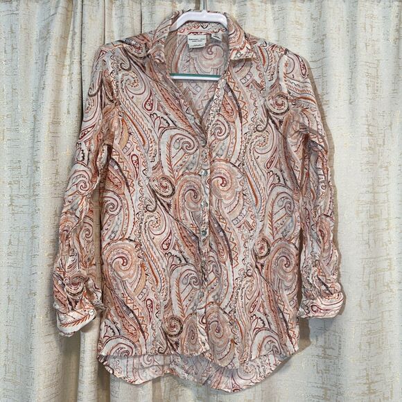 Rachel Zoe Button Down Long Sleeve 100% Linen Paisley‎ Blouse Women’s Size Small - Picture 1 of 4